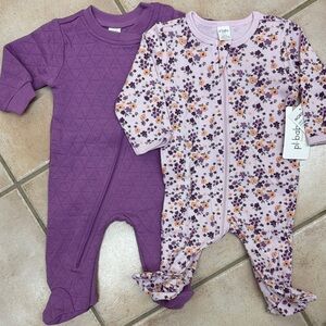 Purple and Floral Baby Footie Set by P.Baby